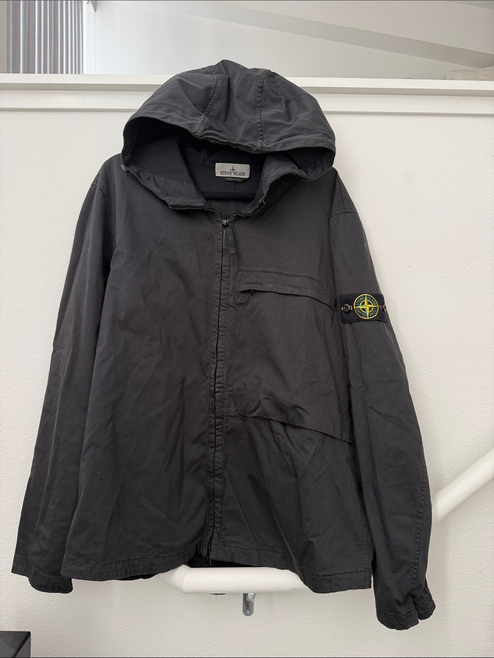 Stone Island Black Cotton Twill Hooded Jacket